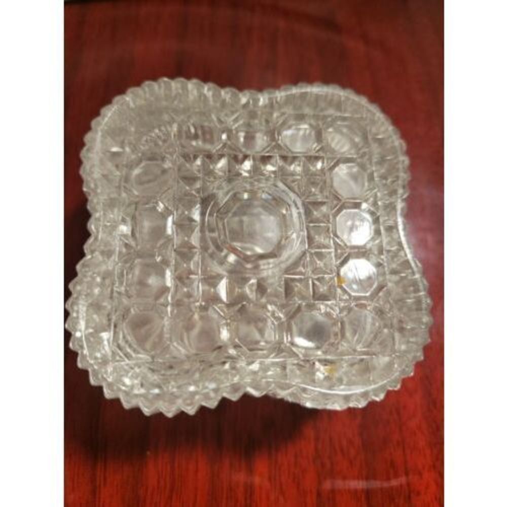 Borgonovo Pressed Glass Trinket Square Jewelry‎ Box With Circles 2 1/2" Diameter